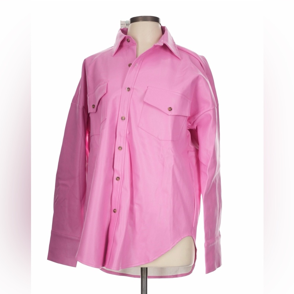 NWT Karlie Faux Leather Pink Button down
